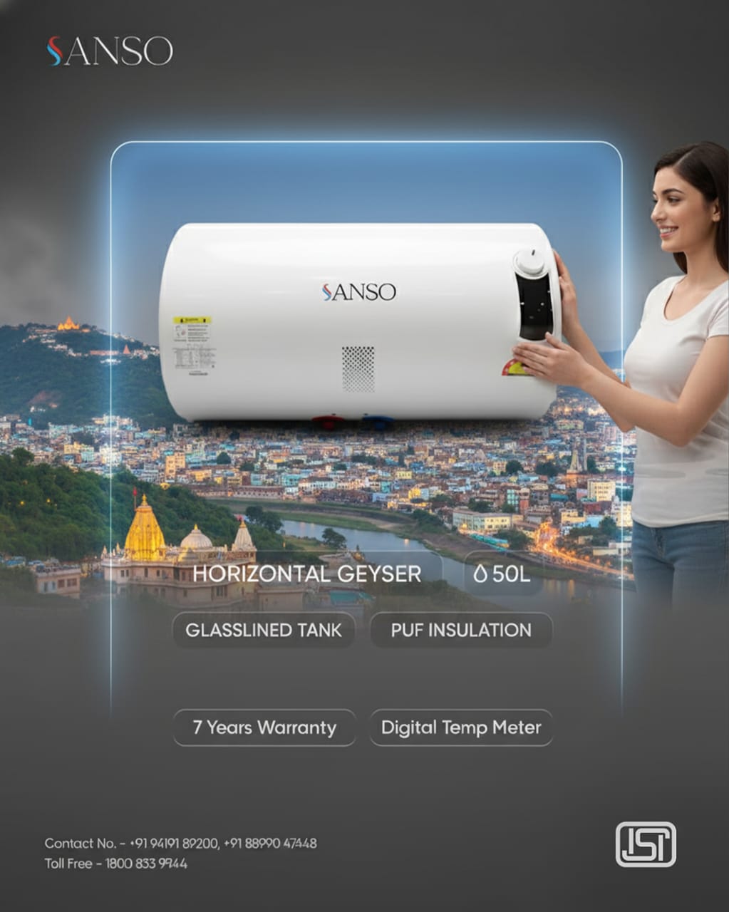 Sanso water heater installed in a modern bathroom in Jammu